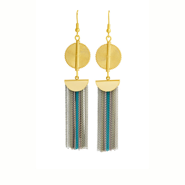 Aflé Bijoux Akan Stripy Chain Earrings - Blue - AFLE BIJOUX 