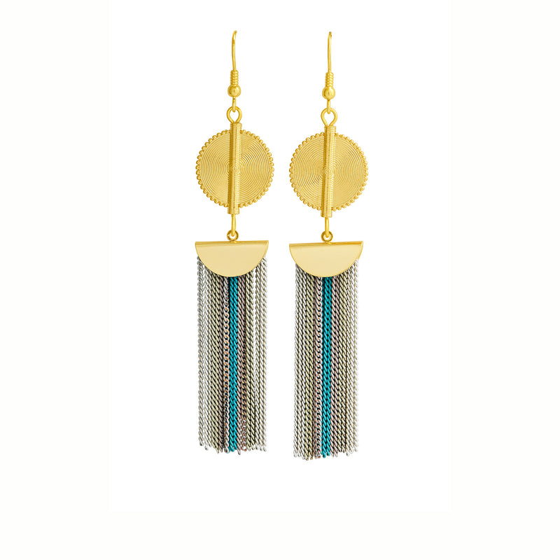 Aflé Bijoux Akan Stripy Chain Earrings - Blue - AFLE BIJOUX 