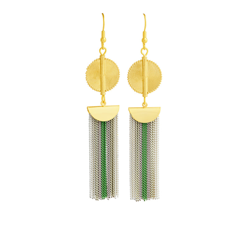 Aflé Bijoux Akan Stripy Chain Earrings - Lime - AFLE BIJOUX 