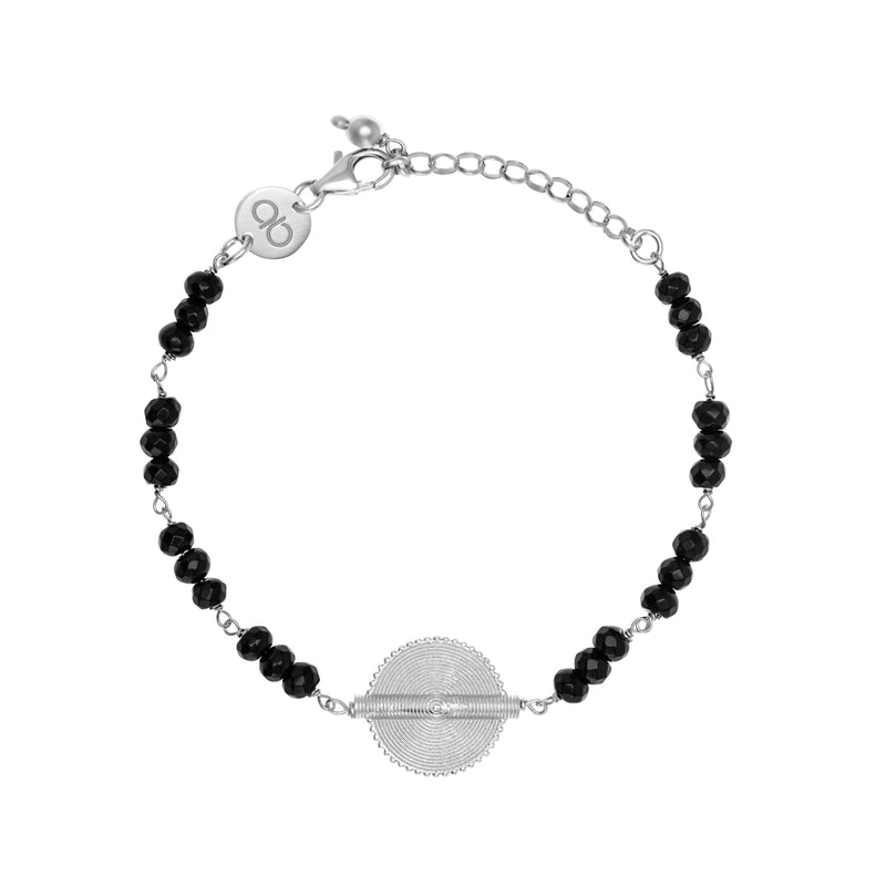 Black Onyx White Gold Akan Goldweight Chain Bracelet - AFLE BIJOUX 