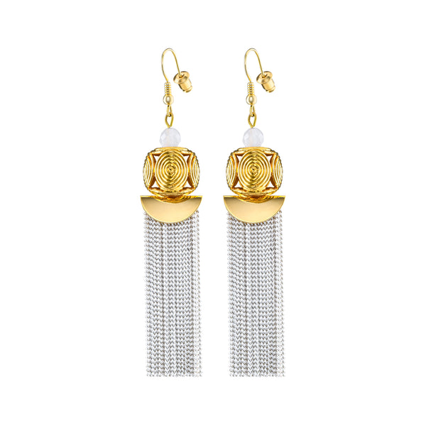 Akan Goldweight Cubes Chain Earrings - White