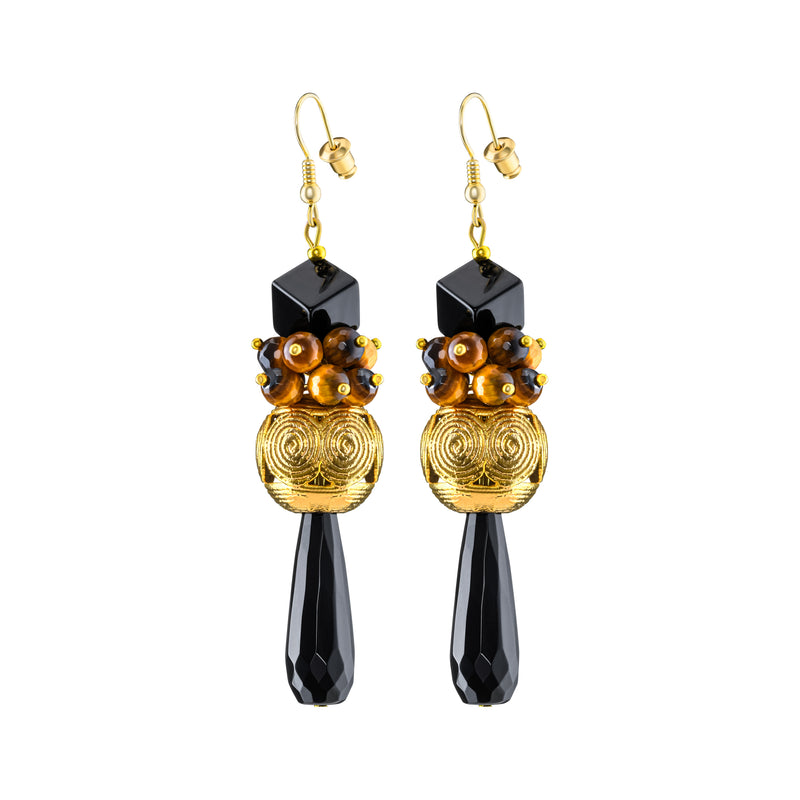 Akan Gemstones Statement Earrings - Black Onyx