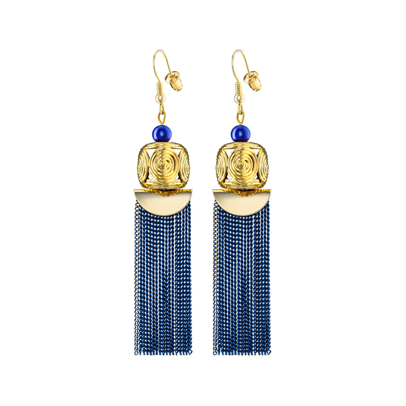 Akan Goldweight Cubes Chain Earrings - Marine Blue