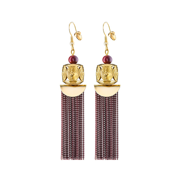 Akan Goldweight Cubes Chain Earrings - Bordeaux