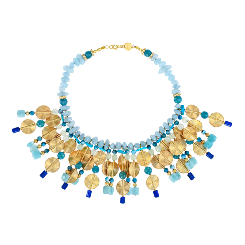 Akan Gemstones Statement Necklace - Aquamarine