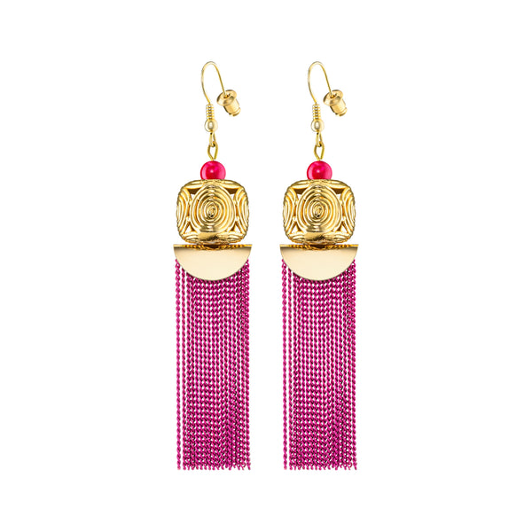 Akan Goldweight Cubes Chain Earrings - Pink