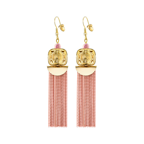 Akan Goldweight Cubes Chain Earrings - Peach