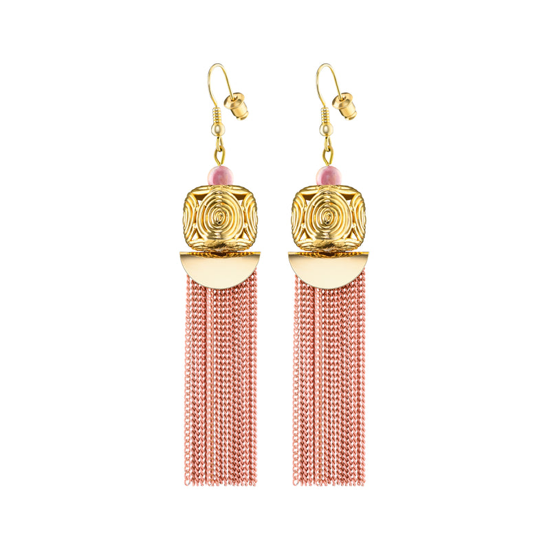 Akan Goldweight Cubes Chain Earrings - Peach