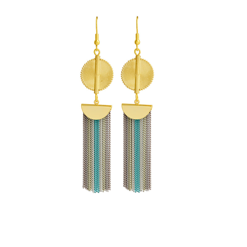 Aflé Bijoux Akan Stripy Chain Earrings - Baby blue - AFLE BIJOUX 