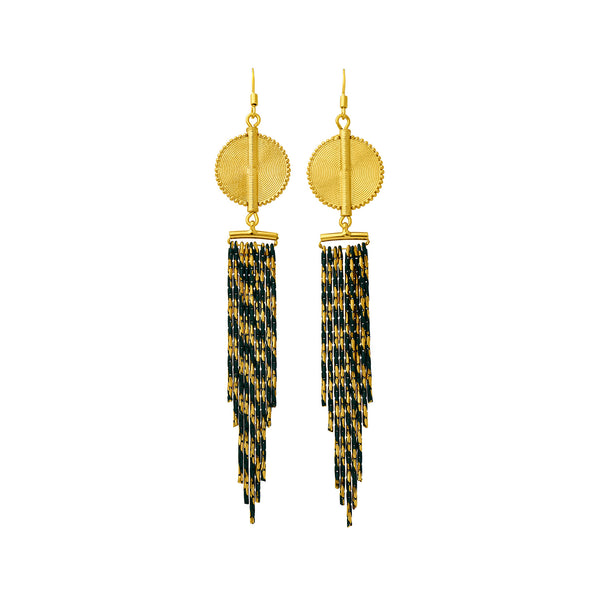 Aflé Bijoux Akan Cascading Chain Earrings - Gold Green - AFLE BIJOUX 