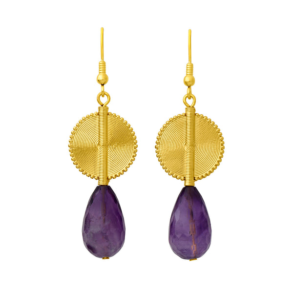 Aflé Bijoux Akan Gemstones Drops Earrings - Small Amethyst - AFLE BIJOUX 