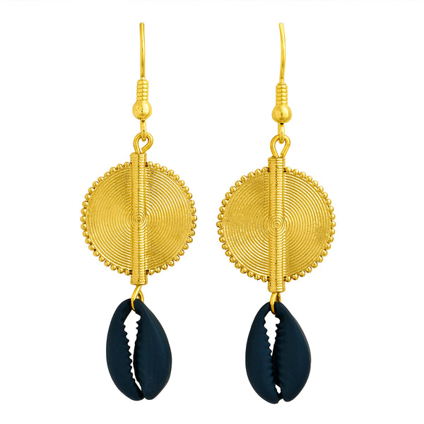 Aflé Bijoux Akan Cowrie Earrings - Dark Blue - AFLE BIJOUX 