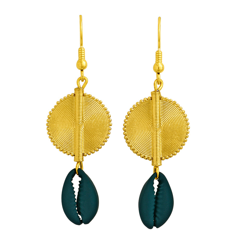 Aflé Bijoux Akan Cowrie Earrings - Teal - AFLE BIJOUX 