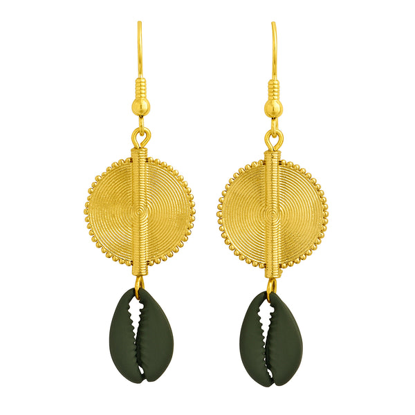 Aflé Bijoux Akan Cowrie Earrings - Green Moss - AFLE BIJOUX 