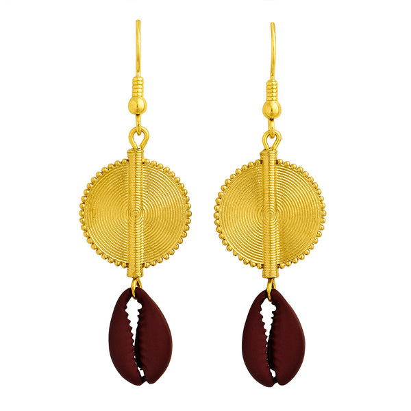 Aflé Bijoux Akan Cowrie Earrings - Burgundy - AFLE BIJOUX 