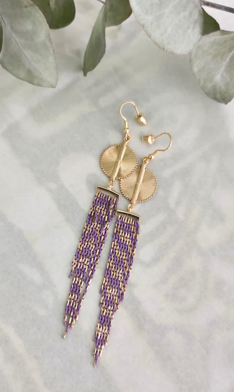 Aflé Bijoux Akan Cascading Chain Earrings - Gold Purple