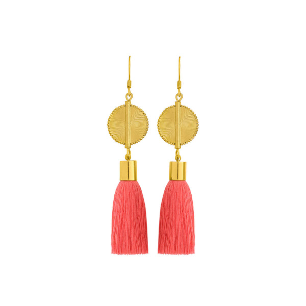 Akan Tassel Earrings - Coral