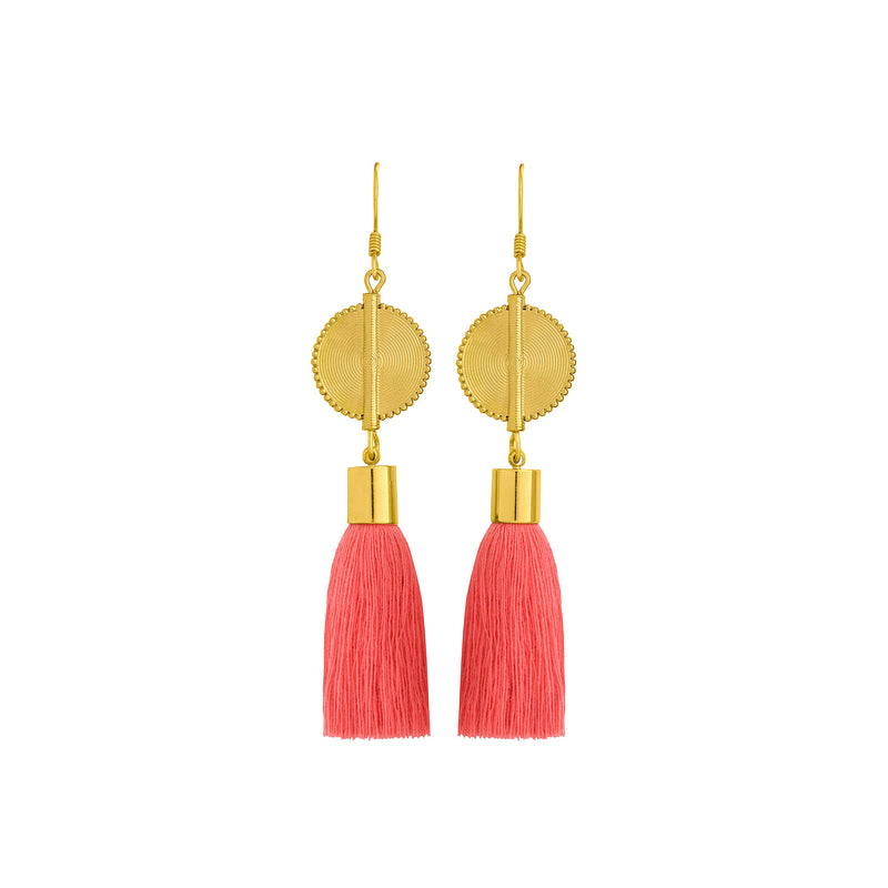 Akan Tassel Earrings - Coral