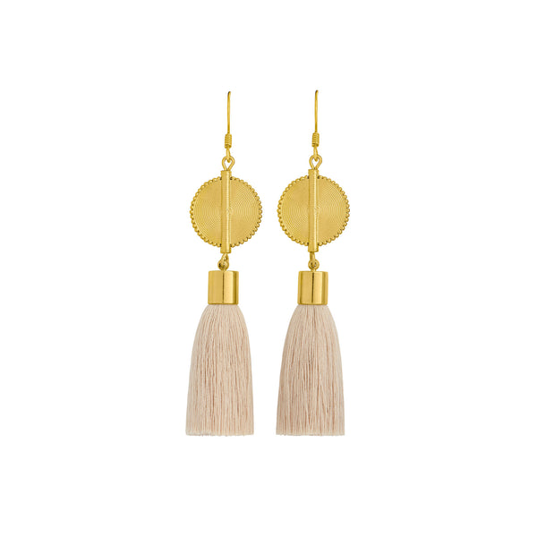 Akan Tassel Earrings - Beige