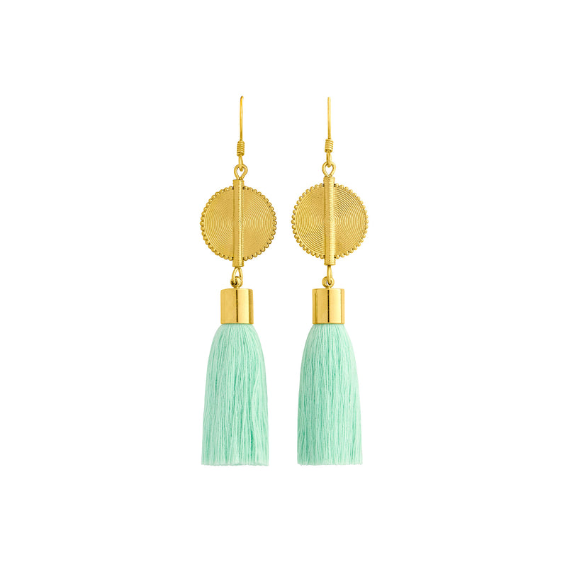 Akan Tassel Earrings - Pastel Green