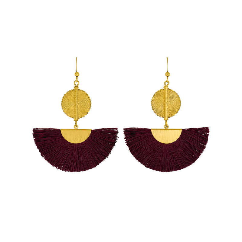 Akan Fan Earrings - Burgundy