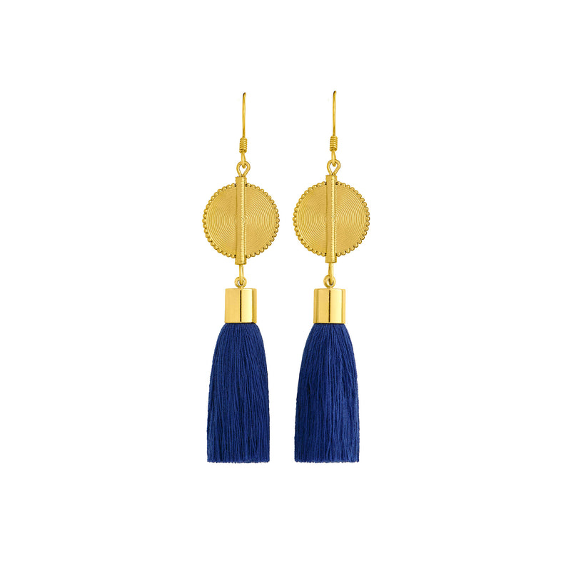 Akan Tassel Earrings - Dark Blue