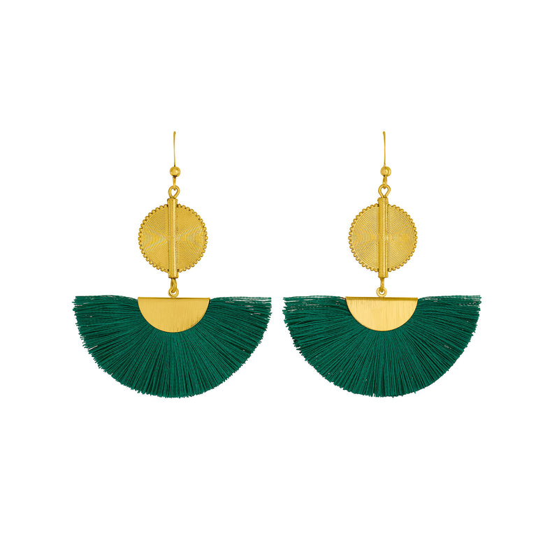 Akan Fan Earrings - Dark Green