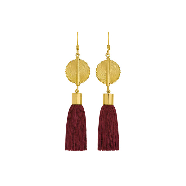 Akan Tassel Earrings - Burgundy